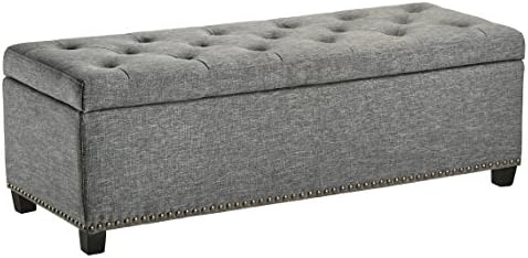 FIRST HILL FHW Thomas Rectangular Storage Ottoman Bench, Large, Stone Grey