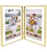 Golden State Art, Gold 8x10 Hinged Double Frame - Floating Frame for 6 x 8 or Smaller Photos - Me...