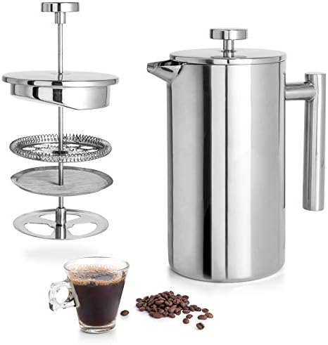 Mixpresso Stainless Steel French Press Coffee Maker 27 Oz 800 ml, Double Wall Insulated French Press Stainless Steel & Tea Brewer Easy Clean & Easy Press Strong Quality Metal Coffee Press.