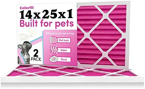14x25x1 Air Filter by Colorfil | Color Changing Filters Designed for Cat and Dog Odor | MERV 8 Filter | Air FIlter 14x25x1 | Air Conditioner Filter | HVAC Filter for Pet Hair | 14x25 Air Filter 2 pack