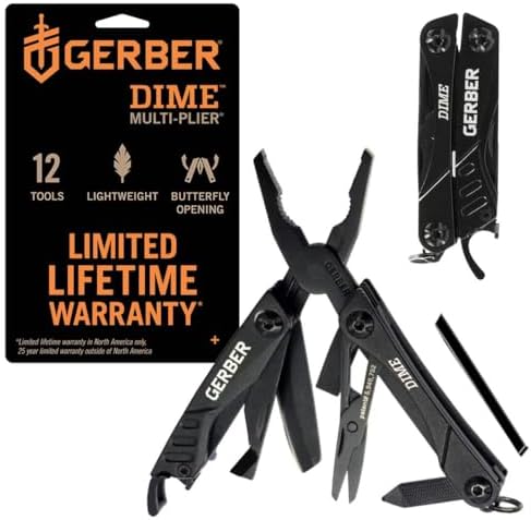 Gerber Gear Dime 12-in-1 Mini Multi-tool - Needle Nose Pliers, Pocket Knife, Keychain, Bottle Opener - Father's Day Gift - EDC Gear and Equipment - Black