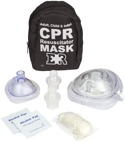 Ever Ready First Aid Adult and Infant CPR Mask Combo Kit with 2 Valves with Pair of Vinyl Gloves & 2 Alcohol Prep Pads - Tactical Black