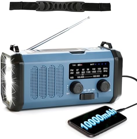 10000mAh Emergency Radio with NOAA Weather Alert, Portable Solar Hand Crank AM/FM Radio for Survival,Rechargeable Battery Powered Radio,USB Charger,Flashlight,Reading Lamp,for Home Outdoor