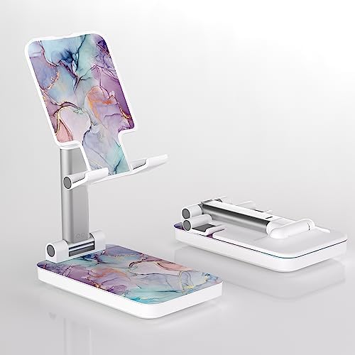 Adjustable Height Cell Phone Stand，Foldable Phone Stand for Desk，Cell Phone Holder Suitable for iPhone, iPad, Samsung and Other Smart Phone Holder. (Pink Marble)