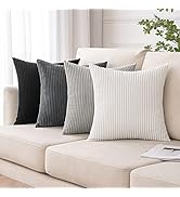 MIULEE Corduroy Pillow Covers Soft Soild Striped Throw Pillow Covers Set of 4 Decorative Square C...