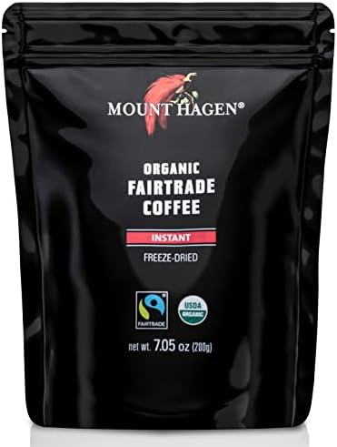 Mount Hagen 7.05oz Organic Freeze Dried Instant Coffee | Eco-friendly Instant Coffee, Medium Roast Arabica Beans | Organic, Fair-Trade, Freeze-Dried Instant Coffee in Resealable Pouch Bag [7.05oz]