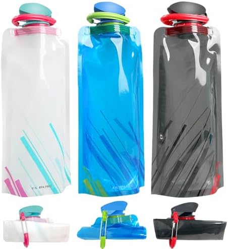 hautllaif (3 Pack) 700ml Large Foldable Water Bottle Fully Collapsible Stock Bottle, Portable Water Bottle for Running Cycling outdoor (Black, Blue, White