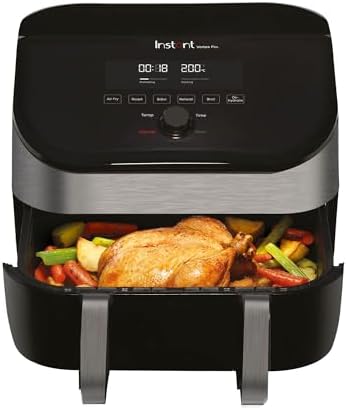 Instant VersaZone Air Fryer comes with XXL Single and Double Air Frying ClearCook Drawers complete with 8 Smart Programmes - Air Fry, Bake, Roast, Grill, Dehydrate, Reheat - Stainless Steel, 8.5L