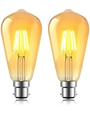 Lamptobe Vintage Edison Bayonet LED Light Bulb, B22 ST64 Decorative LED Bulbs, Bayonet Cap Filament Bulb, CRI 90+ Retro Amber Glass, 4W(40W Equivalent), 2700K Warm White, Non Dimmable, 2 Pack