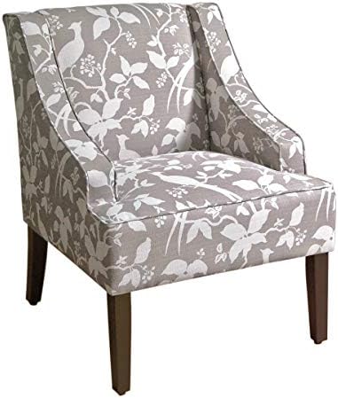 HomePop Velvet Swoop Arm Living-Room-Chairs, Grey Floral Tree Pattern