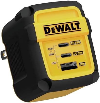 DEWALT USB C Charger, GaN Charger (65W), PPS 3-Port Fast Compact Foldable for MacBook Pro/Air, iPad Pro, Galaxy S23, Dell XPS 13, Note 20/10+, iPhone 15/Pro, Steam Deck, and More