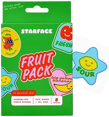 Starface Fruit Pack, Hydrocolloid Pimple Patches With 1% Salicylic Acid, XXL Size for Deeper Spots on Face and Body, Fruit Sticker Shape (8 Count)