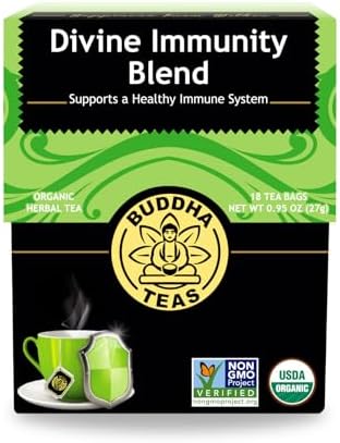 Buddha Teas - Organic Divine Immunity Blend - Herbal Tea - For Health & Wellbeing - With Antioxidants & Minerals - Clean Ingredients - Caffeine Free - OU Kosher & Non-GMO - 18 Tea Bags (Pack of 1)