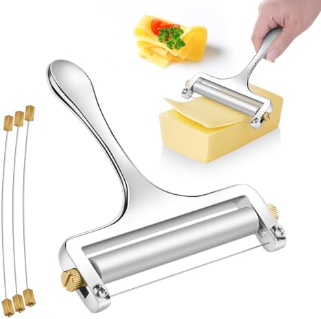 Choxila Stainless Steel Cheese Slicer - Professional Cutter for Raclette, Cheddar, Gruyere, Mozzarella Cheese Block Adjustable Thickness With 3 Extra Wires