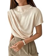 SweatyRocks Women's Casual Short Sleeve Mock Neck Tee Top Asymmetric Ruched Plain T Shirt