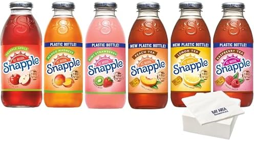 Snapple Tasters Edition Variety pack, 6 Count, All Original Flavors, Plastic Bottles with Bay Area Marketplace Napkins