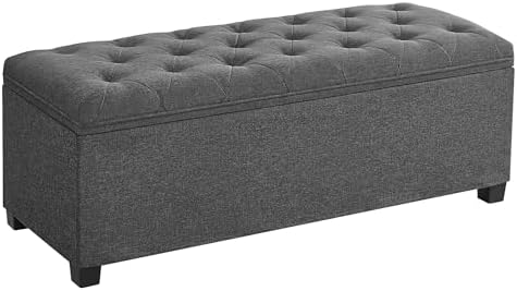SONGMICS Storage Ottoman Bench, Foldable Foot Rest with Legs, 15.7 x 43 x 15.7 Inches, End of Bed Bench, Storage Chest, Load up to 660 lb, for Living Room, Bedroom, Entryway, Dark Gray ULSF088G01