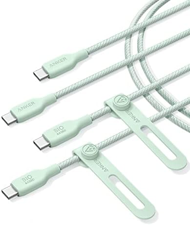 Anker USB C to USB C Cable (240W,6ft,2pack), Bio-Braided USB C Charger Cable, Fast Charge for iPhone 15/15 Pro, MacBook Pro 2020, iPad Pro 2020, iPad Air 4, Samsung Galaxy S23+/Ultra (Natural Green)