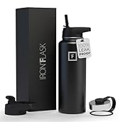 IRON °FLASK Sports Water Bottle - 40 Oz 3 Lids (Straw Lid), Leak Proof - Stainless Steel Gym Bott...