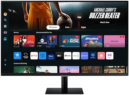 SAMSUNG 32-Inch M7 (M70D) Series 4K UHD Smart Monitor with Streaming TV, Speakers, HDR10, USB-C, Multiple Ports, Gaming Hub, SolarCell Remote, Vision Accessibility Tools, LS32DM702UNXGO, 2024, Black