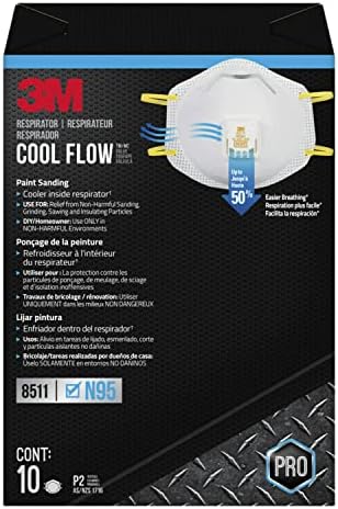 3M Respirator, Cool Flow Valve, Paint Sanding, Lightweight, Disposable, Filter Media, Stretchable, Easy Breathing, 10-Pack