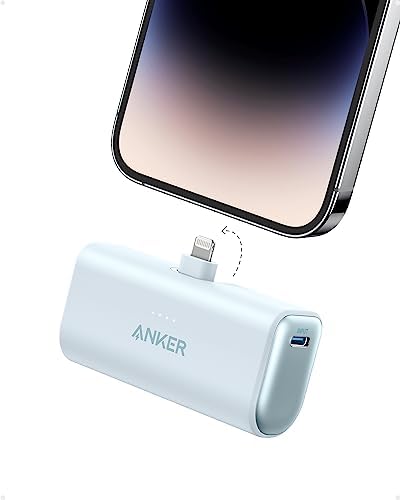 Anker Nano Portable Charger for iPhone, with Built-in MFi Certified Lightning Connector, Power Bank 5,000mAh 12W, Compatible with iPhone 14/14 Pro / 14 Plus, iPhone 13 and 12 Series (Blue)