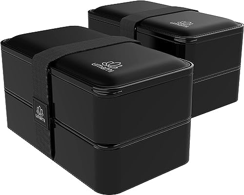 Umami Bento Lunch Box, 2 Pots à Sauce & Couverts en Bois Inclus, Lunchbox Micro-Ondable, Boîte à lunch Adulte, Boîte Repas Compartimentée, Boîte Bento Lunch Box, Bento Box