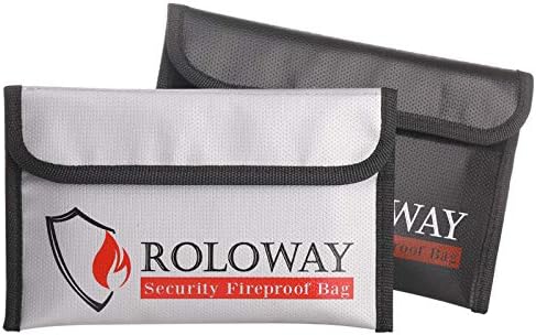 ROLOWAY Small Fireproof Bag (5 x 8 inches), Non-itchy Fireproof Money Bag, Fireproof Wallet Bag, Cash Fireproof Bag Set for Valuables - Passport, Currency & Keys (2-Pack)