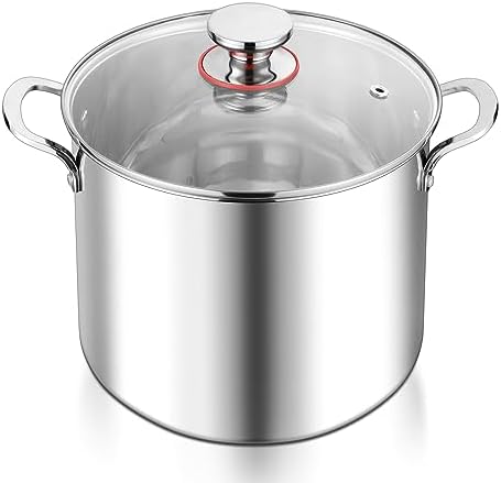 E-far 12-Quart Stock Pot, 18/10 Stainless Steel Stockpot with Lid for Cooking Simmering Soup Stew, Heavy Duty Cookware Works w/Induction, Non-toxic & Corrosion Resistant, Dishwasher Safe