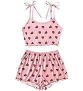 SweatyRocks Women's Summer Strawberry Print Cami Top and Shorts Sleepwear Pajamas Set