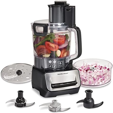 Hamilton Beach Stack & Snap Food Processor and Vegetable Chopper, BPA Free, Stainless Steel Blades, 14 Cup + 4-Cup Mini Bowls, 3-Speed 500 Watt Motor, Black (70585)