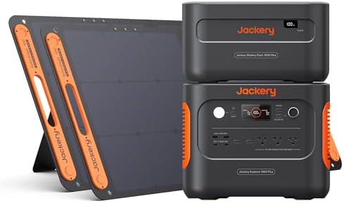 Jackery 1000 Plus Solar Generator Kit - 2528Wh Portable Power Station, 2x100W Solar Panels, 2000W Output - For RV, Camping, Emergencies