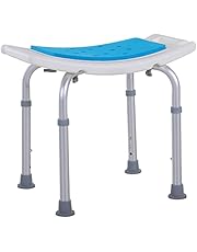 HOMCOM 6-Level Height Adjustable Aluminium Bath Room Stool Chair Shower Non-Slip Design w/Padded Seat Drainage Holes Foot Pad