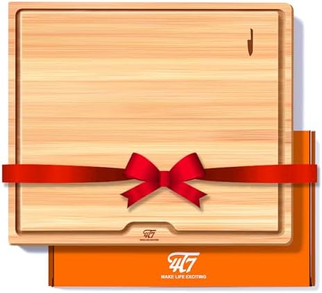 4T7 Bamboo Cutting Board for Kitchen, Chopping Board with Juice Groove and Handles, Charcuterie Board, Reversible for Meal Prep and Serving for Meat Veggies Cheese, Best Gift, Pre-Oiled 13" x 11"