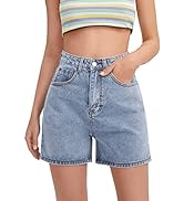 SweatyRocks Women's High Waist Straight Leg Denim Shorts Solid Jean Shorts Summer Hot Pants with ...