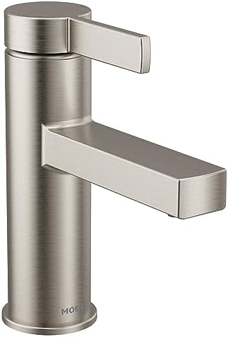 Moen Beric Spot Resist Nickel Modern One-Handle Single Hole Bathroom Faucet with Drain Assembly and Optional Deckplate for Your Bath Sink, 84774SRN