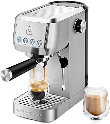 CASABREWS Espresso Machine 20 Bar, Professional Espresso Maker Cappuccino Machine with Steam Milk Frother, Stainless Steel Espresso Coffee Machine with 49oz Removable Water Tank, Silver