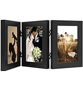 Golden State Art, 4x6 Three Picture Frame Trifold Hinged Photo Frame with 3 Openings, Desk Top Fa...