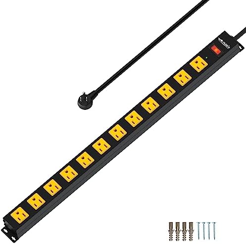 12 Outlet Long Power Strip, 2100 Joules Surge Protector, 6FT Power Cord, Wide Spaced Outlet Power Bar, Overload Protection Switch, Industrial Heavy Duty for Work Bench, Shop, Garage…