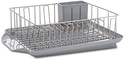 Farberware 3-Piece Large Dishrack Set, Rust-Resistant with Removable Flatware Holder, Gray