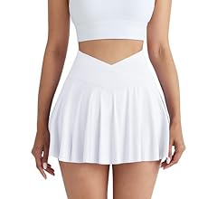 Women Tennis Skirts Crossover High Waisted Pleated Workout Athletic Golf Skort Skirts with Pockets