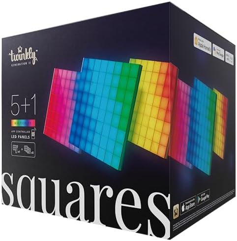 Twinkly Squares Starter Kit, RGB LED Panels Kit, Including 1 Main Panel and 5 Extension Panels, Compatible with HomeKit, Alexa and Google Home, Gaming Lights and Streaming, 16M+ Colors