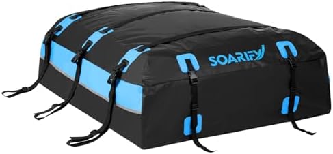 Soarify Car Roof Bag Rooftop Cargo Carrier Bag 20 Cubic feet Waterproof for All Cars with/without Rack, includes Anti-Slip Mat, 10 Reinforced Straps, 6 Door Hooks, Luggage Lock