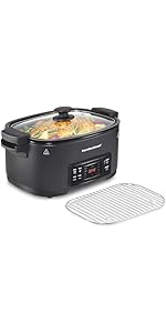 Hamilton Beach 6 Quart Programmable 9-in-1 Slow Cooker with Sear, Browning, Rice, Steam, Sauté, R...