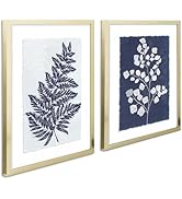 ArtbyHannah Framed Wall Art Gold Wall Decor, 12x16 Boho Botanical Wall Art with Blue Plant Pictur...