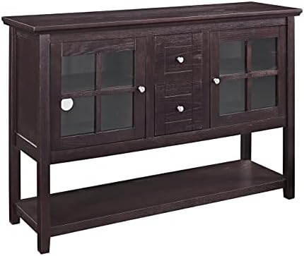 Walker Edison Charlotte Classic Glass Door Storage Buffet, 52 Inch, Espresso