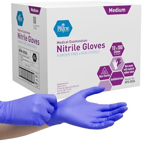 MedPride Powder-Free Nitrile Exam Gloves, Medium, Case/1000 (100 Count (Pack of 10))
