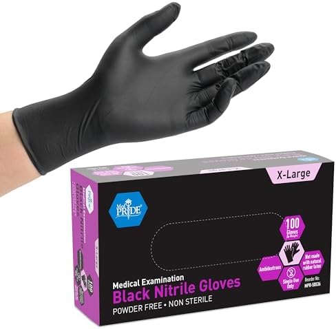 MED PRIDE Black Nitrile Medical Examination Gloves (X-Large, 100-Count) Ultra-Strong 6 mil Thick, Latex & Rubber Free, Disposable Powder-Free Gloves for Healthcare & Food Handling Use