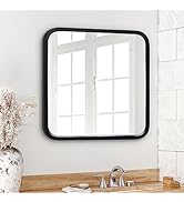 Americanflat 24" Framed Black Square Mirror with Rounded Corners - Modern Wall Mounted Mirror for...