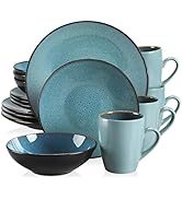 vancasso Bubble Green Dinner Set, Reactive Glaze Dinnerware Tableware, 16-Piece Dinner Service wi...